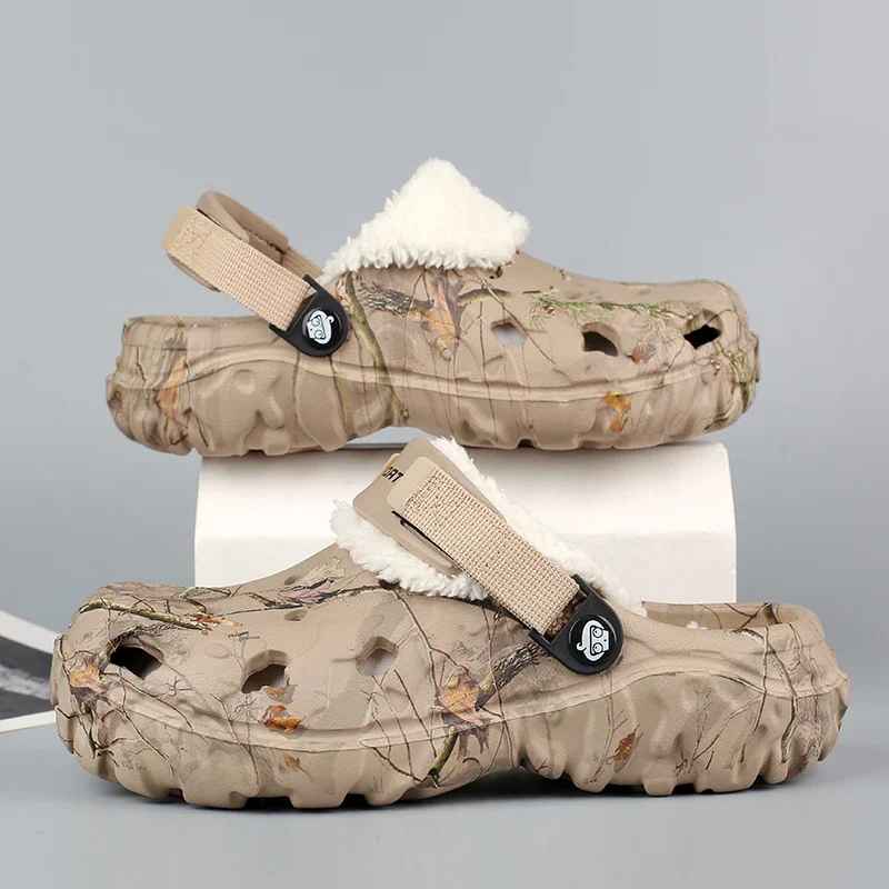 Winter Garden Clogs Men Warm Slippers Plush Fur Sandals Fur Slides Couples Concise Home Cotton Shoes Outdoor Fluffy Slides